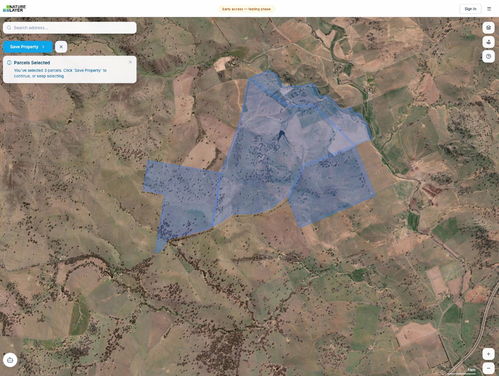 Map view showing cadastral parcel selection for property boundary creation